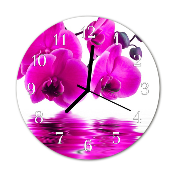 Glass Wall Clock Orchid Flowers Pink