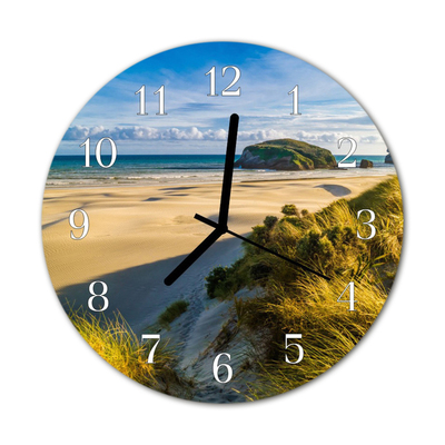 Glass Wall Clock Beach Landscape Brown