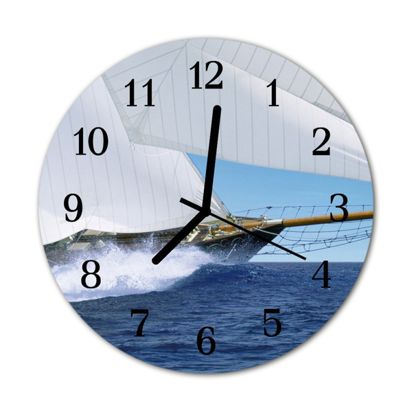 Glass Wall Clock Sailboat vehicles blue