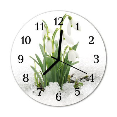 Glass Wall Clock Snowdrop flowers white