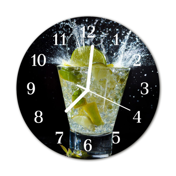 Glass Wall Clock Cocktail Food and Drinks Yellow