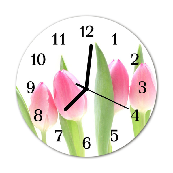 Glass Wall Clock Tulips plants pink