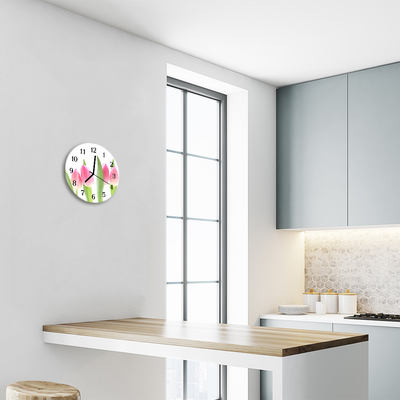 Glass Wall Clock Tulips plants pink