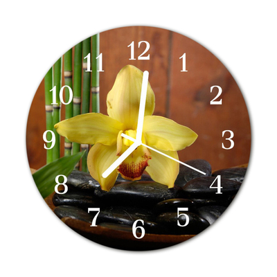 Glass Wall Clock Bamboo Orchid Bamboo Flowers Multi-Coloured