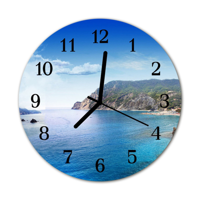 Glass Wall Clock Bay Landscape Blue