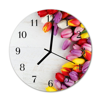 Glass Wall Clock Tulips plants multi-coloured