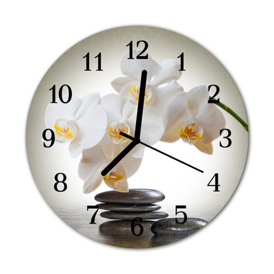 Glass Wall Clock Orchid flowers white