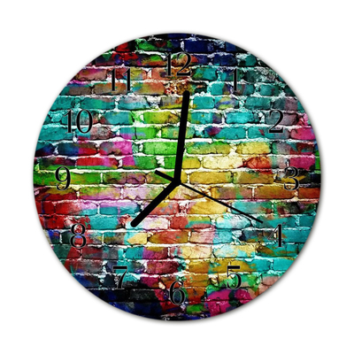 Glass Wall Clock Brick architecture multi-coloured