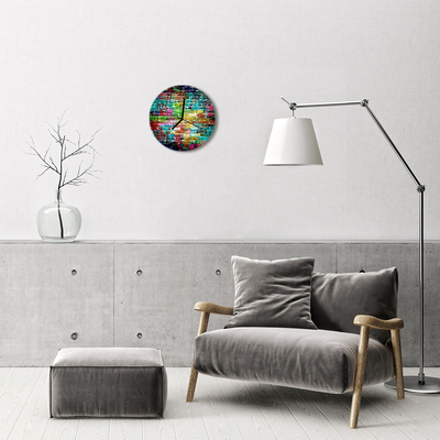 Glass Wall Clock Brick architecture multi-coloured