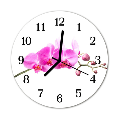 Glass Wall Clock Orchid flowers pink