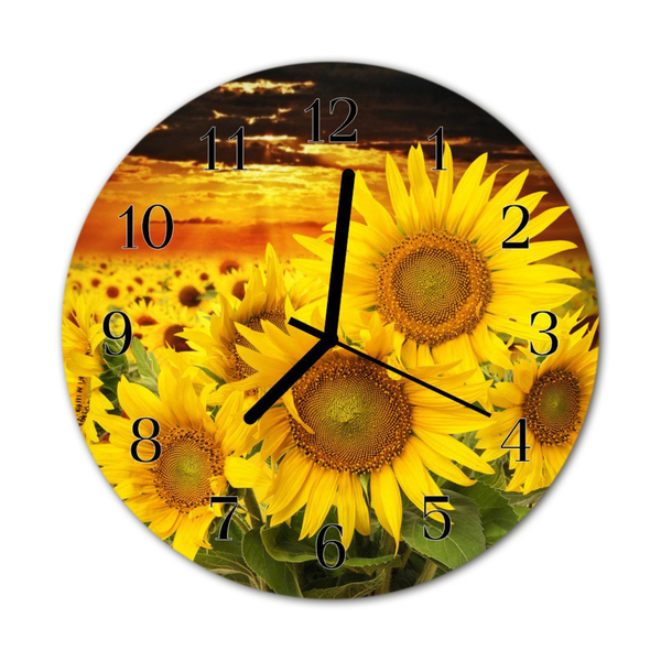 Glass Wall Clock Sunflowers naturn yellow