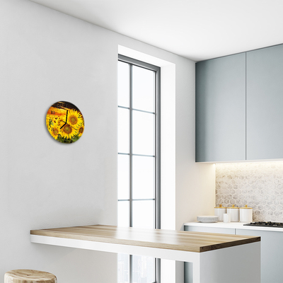 Glass Wall Clock Sunflowers naturn yellow