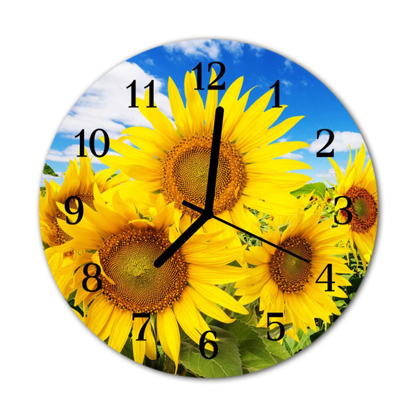 Glass Wall Clock Sunflowers naturn yellow