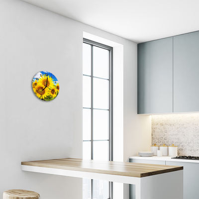 Glass Wall Clock Sunflowers naturn yellow