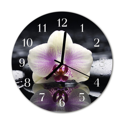 Glass Wall Clock Orchid Flowers Purple