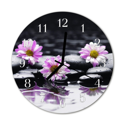 Glass Wall Clock Flowers Nature Purple