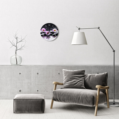 Glass Wall Clock Flowers Nature Purple