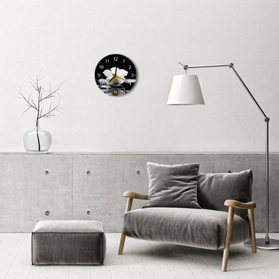 Glass Wall Clock Orchid Stones Nature Grey