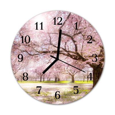 Glass Wall Clock Cherry trees nature pink