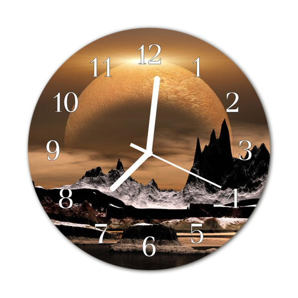 Glass Wall Clock Mountains Art Grey