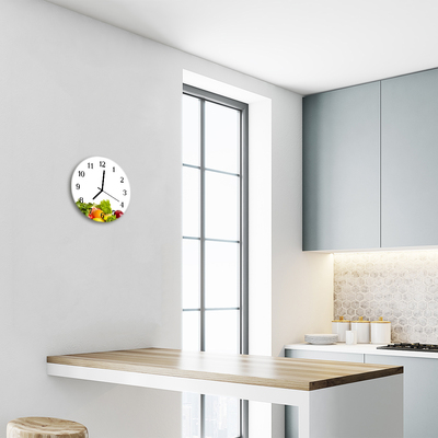 Glass Wall Clock Vegetables food and drinks multi-coloured