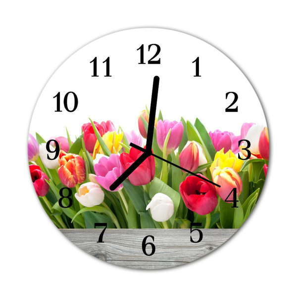 Glass Wall Clock Tulips plants multi-coloured