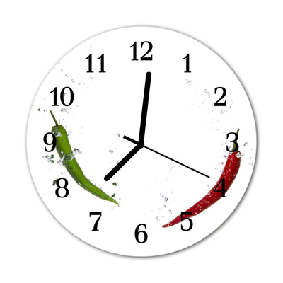 Glass Wall Clock Chillies vegetables white