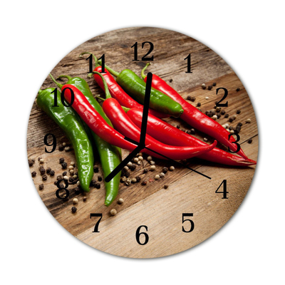 Glass Wall Clock Chillies vegetables red