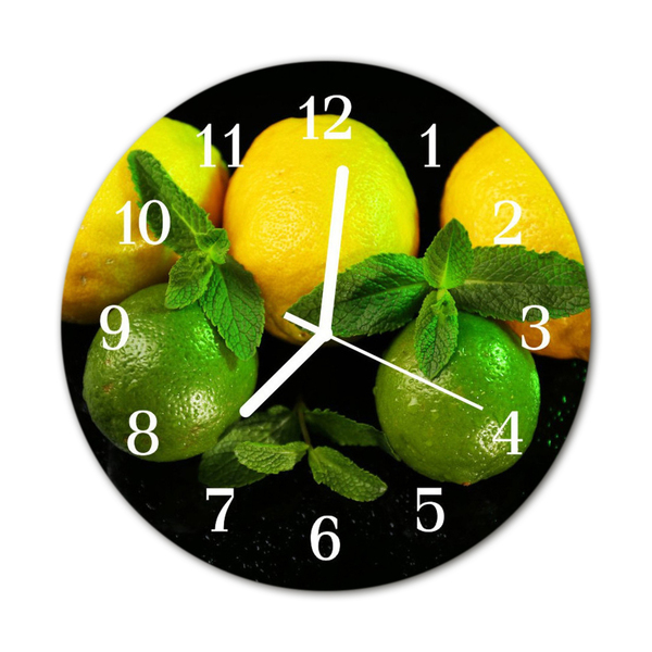 Glass Wall Clock Lemons Fruit Green