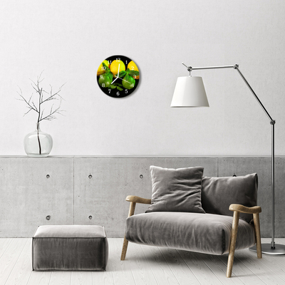 Glass Wall Clock Lemons Fruit Green