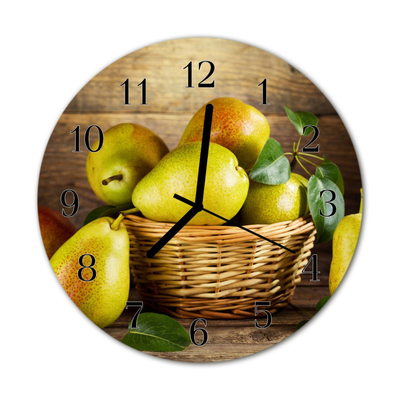 Glass Wall Clock Pears fruit green