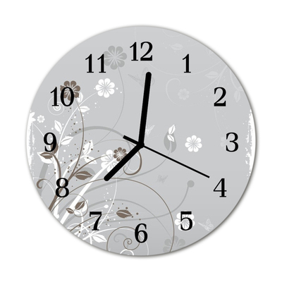 Glass Wall Clock Flowers flowers grey