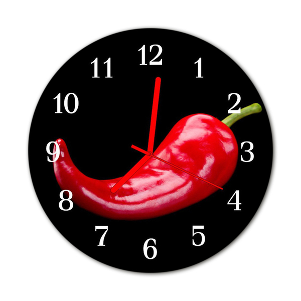 Glass Wall Clock Chillies Vegetables Red