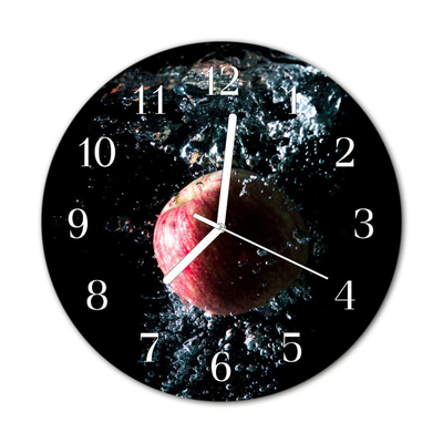 Glass Wall Clock Apple Fruit Black