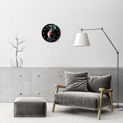 Glass Wall Clock Apple Fruit Black