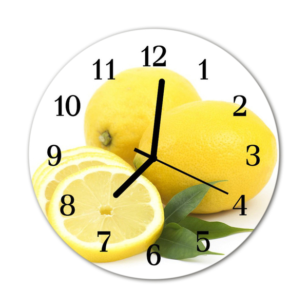 Glass Wall Clock Lemons Fruit Yellow
