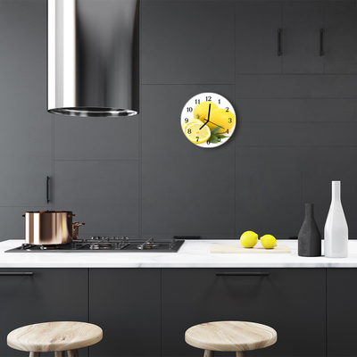 Glass Wall Clock Lemons Fruit Yellow