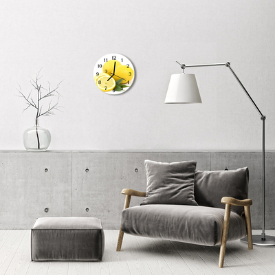 Glass Wall Clock Lemons Fruit Yellow