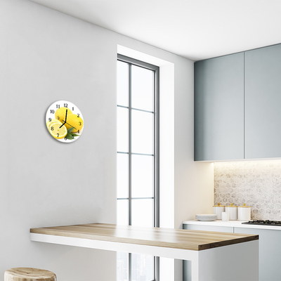 Glass Wall Clock Lemons Fruit Yellow