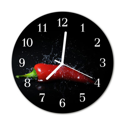 Glass Wall Clock Chillies Food and Drinks Black