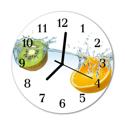Glass Wall Clock Kiwi oranges fruit white
