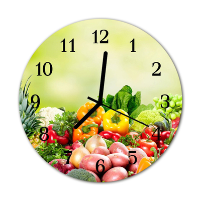 Glass Wall Clock Vegetables food and drinks multi-coloured