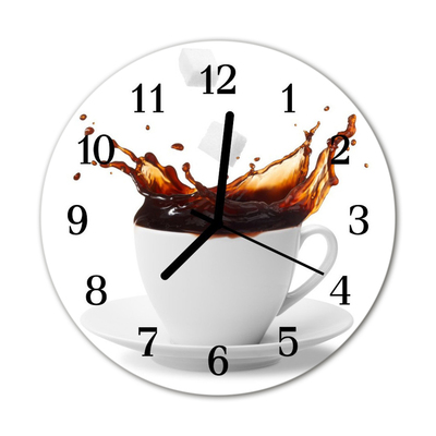 Glass Wall Clock Coffee food and drinks white