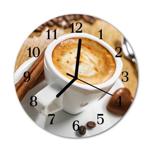 Glass Wall Clock Coffee food and drinks brown