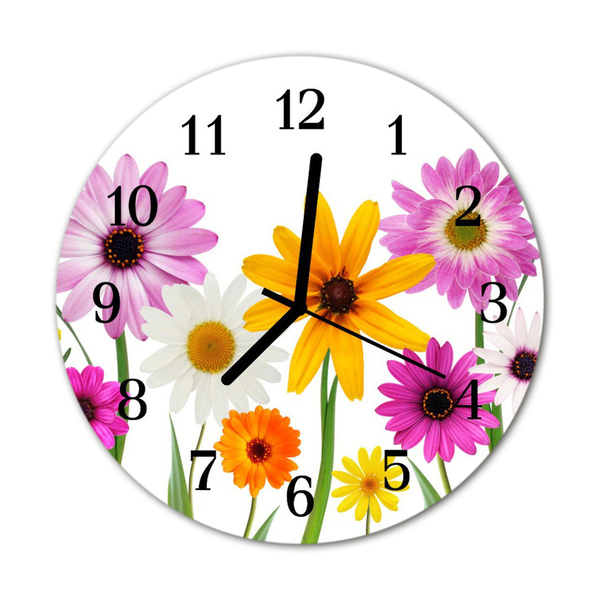 Glass Wall Clock Flowers nature multi-coloured