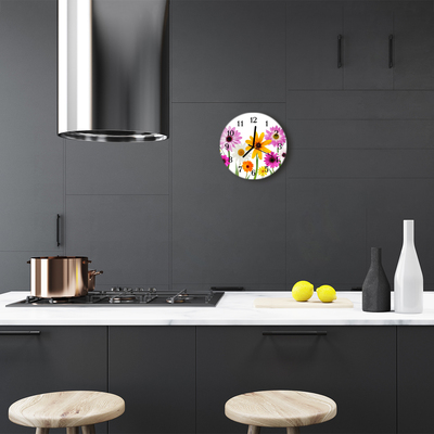 Glass Wall Clock Flowers nature multi-coloured