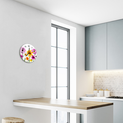 Glass Wall Clock Flowers nature multi-coloured