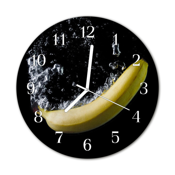 Glass Wall Clock Banana Fruit Black