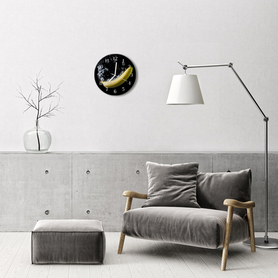 Glass Wall Clock Banana Fruit Black