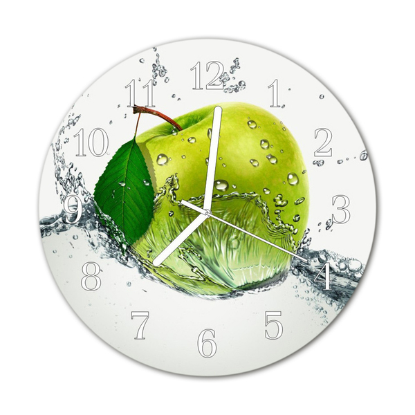 Glass Wall Clock Apple Fruit White